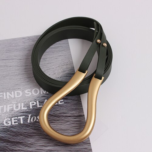 XITAO Vrouwen Mode Riemen Metalen Gebogen Grote Hoefijzer Gesp Geïmporteerd Microfiber Leer Dubbele Riem Toevallige Riemen DMY1859: army green   DMY1859
