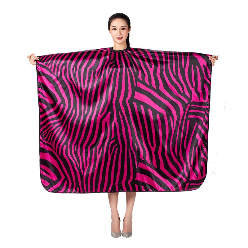 Salon Hairdressing Cape Satin Zebra Leopard Print Hairdresser Haircut Waterproof Cape Barber Styling Cape Apron: K007-Rose red