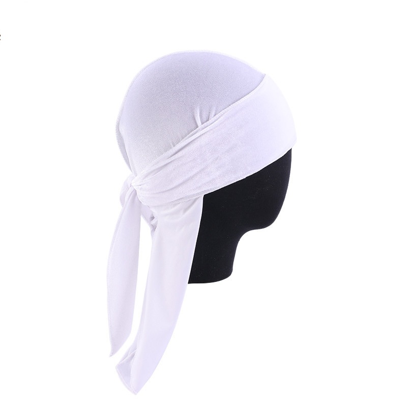 Unisex Velvet Durags Bandana Turban Hat Men Women Breathable Warm Long Tail Doo Rag Durags Pirate Hat Hip Hop Headband: WHITE