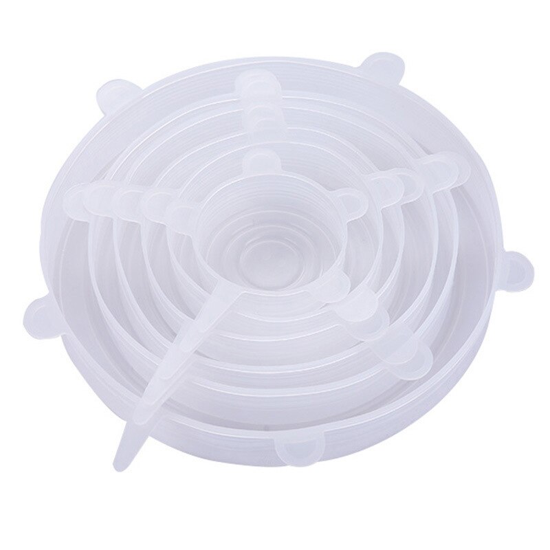 Envolturas de silicona reutilizables para alimentos, cubiertas selladas para mantener la comida fresca, sellado de silicona, tapas elásticas al vacío, organización de envolturas de Saran, 6 uds.: White