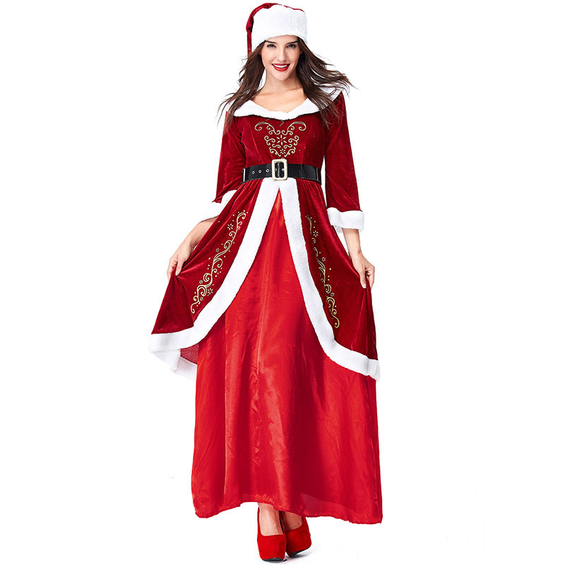 Costume de noël pour homme et femme, tenue Cosplay pour adulte, chapeau + veste + pantalon + barbe