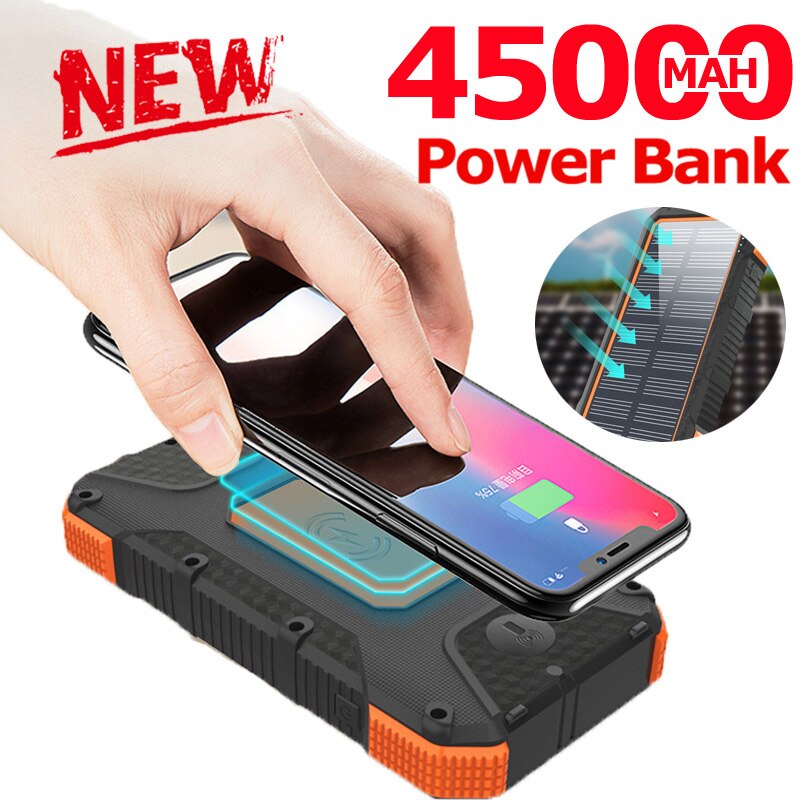45000mah Wireless Solar Power Bank Portable External Charger Fast Charging PoverBank LED Battery for Iphone Xiaomi Samsung