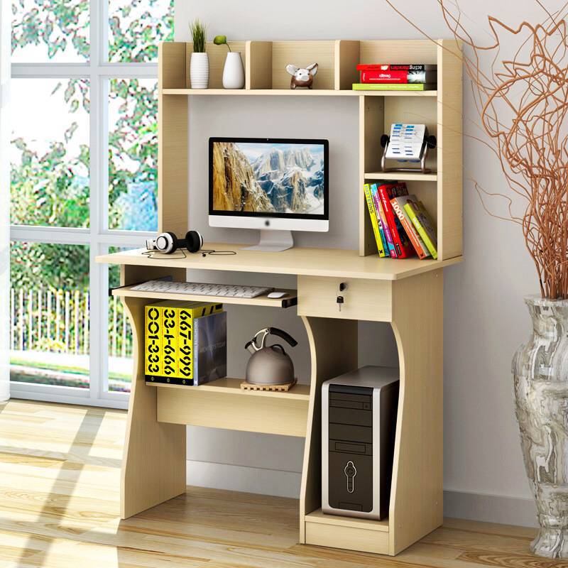 simple multifunctional office desktop computer table home bedroom student desk bookcase: A