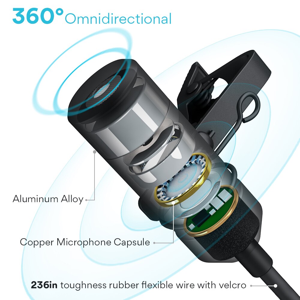 MAONO AU-100R Lavalier Lapel Microphone Rechargeable Omnidirectional Condenser Clip-on Mic With LED Indicator for Recording Vlog