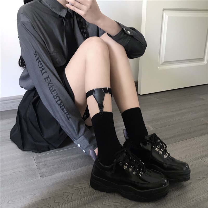 Femmes coréenne Style rétro dentelle chaussette fille Harajuku gothique Punk jarretière ceinture chaussettes Anime Lolita à lacets bas Streetwear