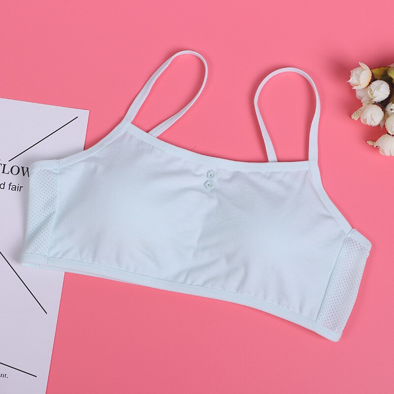 Girls Training Bra with Chest Pad Puberty Young Girls Solid Soft Cotton Bra Puberty Teenage Breathable Underwear Kid Cloth: light green