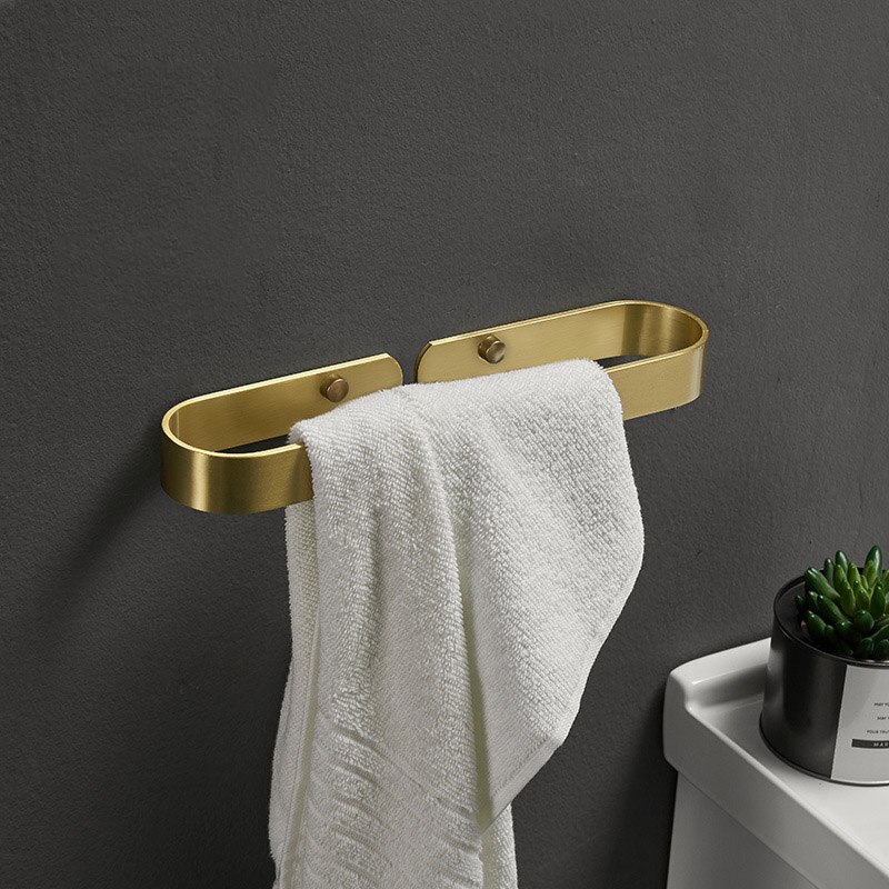 Aluminium badeværelse håndklædeholder vægmonteret bøjle børstet guld håndklædeholder opbevaringsholder hylde moderne badeværelse tilbehør: 30cm