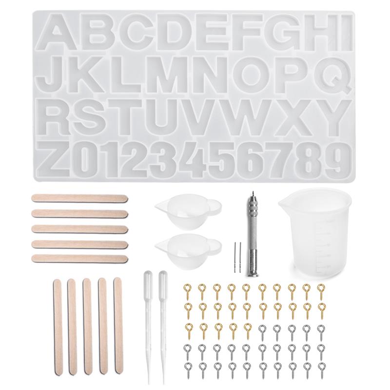 Alfabeto 26 letras com número molde de silicone moldes resina uv jóias brinco colar fazendo ferramentas conjunto diy jóias fazendo ferramentas: A