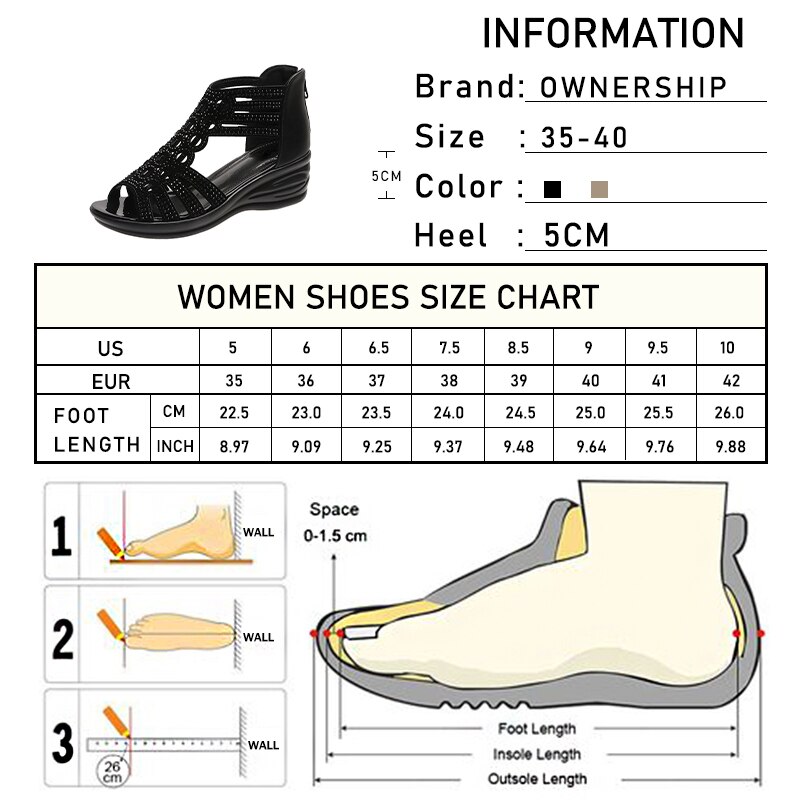 femme sandales femmes Cyrstal pompes confortables dames coins femme Rome Bling évider chaussures femmes Zip chaussures