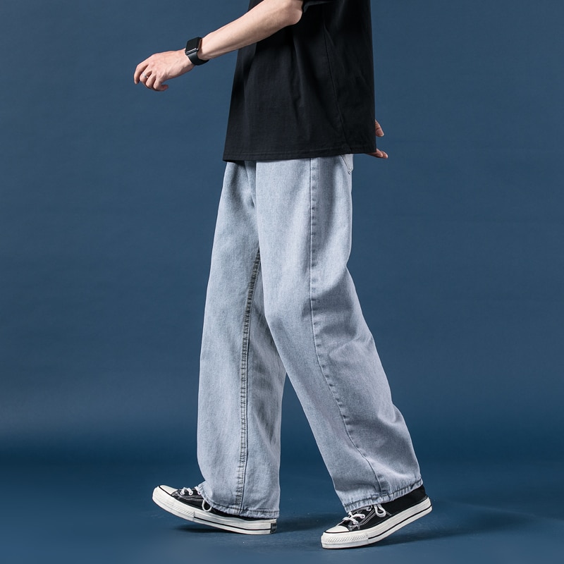 Lyse jeans herre efterår lige løse herrebukser koreansk stil trendy brede ben mopping daddy bukser
