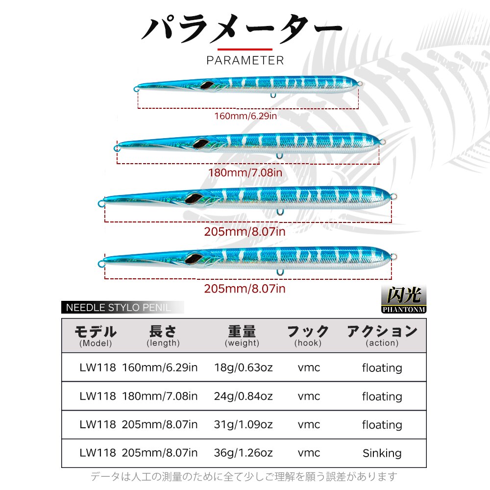 Hunthouse Vissen Lokt Stylo Potlood Needlefish Casting Potlood Harde Aas Stickbaits Drijvende Sinking 205/180/160Mm Garfish