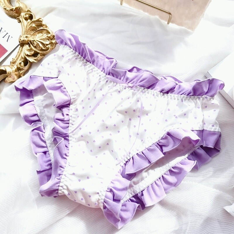 Women&#39;s Cotton Briefs Large Sizes Sexy Printing Ruffles Bow Kawaii Dots Cute Cotton Panties Plus Size Female Underwear 5XL 6XL: Light Purple / 6XL