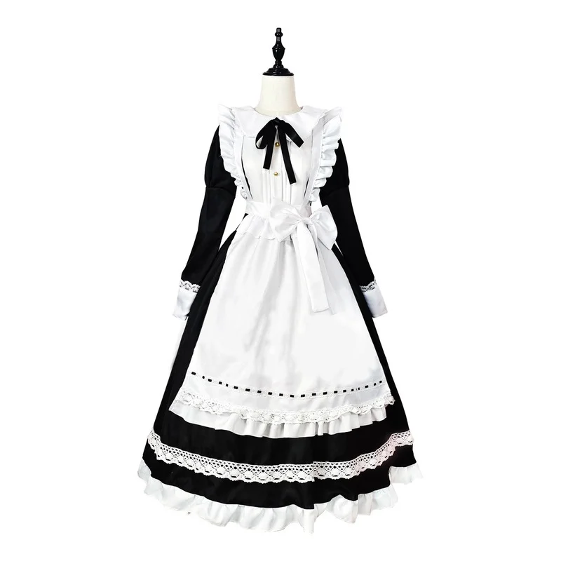 Halloween Cosplay Costumes Anime Apron Maid Role Play Long Dress Plus Size Black White Lolita Lingerie Dress Maid Outfits