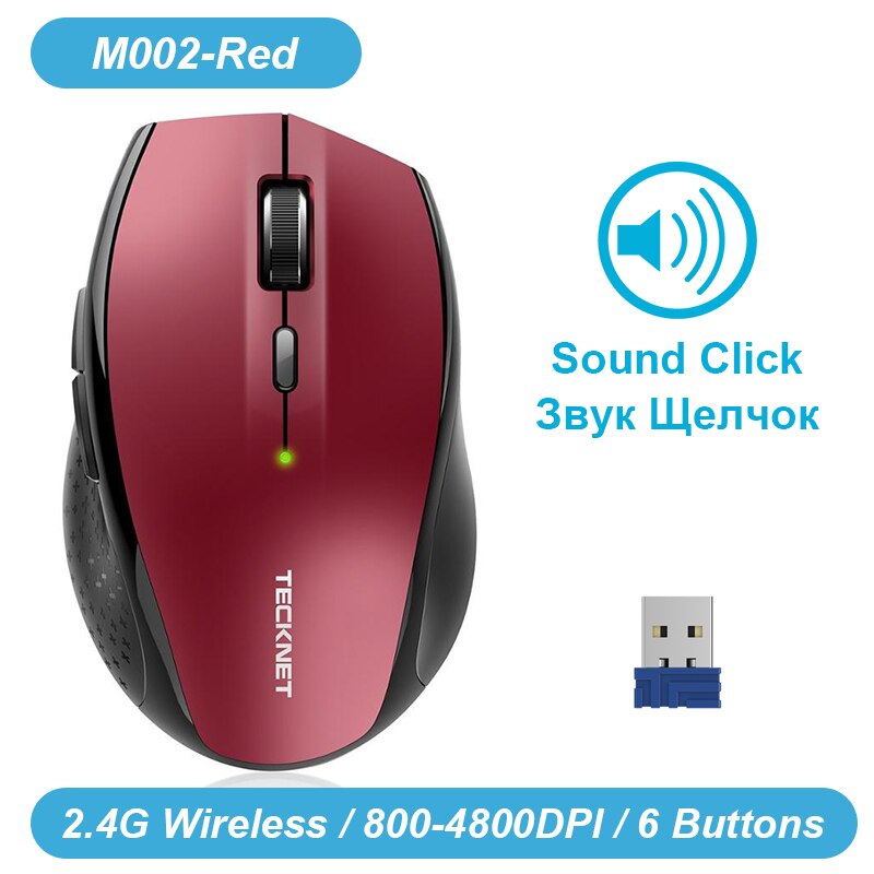 TeckNet Bluetooth Wireless Mouse Ergonomische 2,4 GHz Computer Mäuse 3000/2000/1600/1200/800 DPI für Windows Laptop Notebook PC: M002 Red