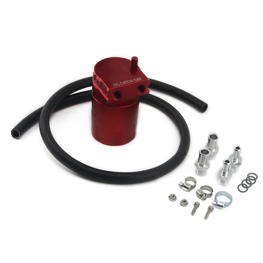 Car Styling Universal Oil Catch Tank Can Auto Aluminum Fuel Reservoir Oil Catch Can with Black Vacumm Hose: Red