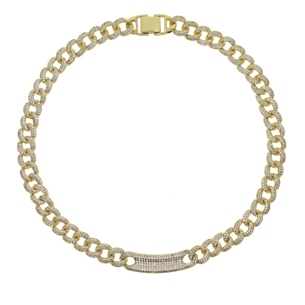 Charm miami wide heavy Cuban link chain micro pave cz curve bar pendant necklaces Gold Silver color women Hip hop Rock Jewelry