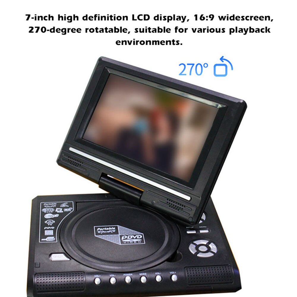 Portable DVD Player 7.8inch 16:9 Widescreen 270° Rotatable LCD Screen Home Car TV DVD Player for Car Multi Media Video Game Play