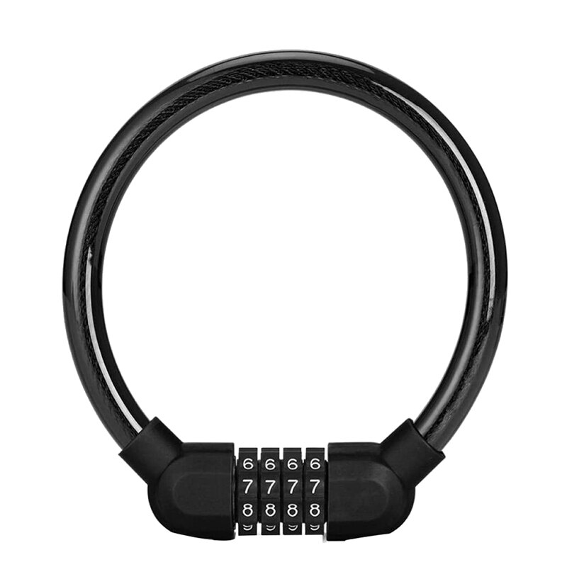 Verrou de câble de vélo, chaîne de bicyclette à 4 chiffres, repositionnable, câble tressé combiné en acier: Black