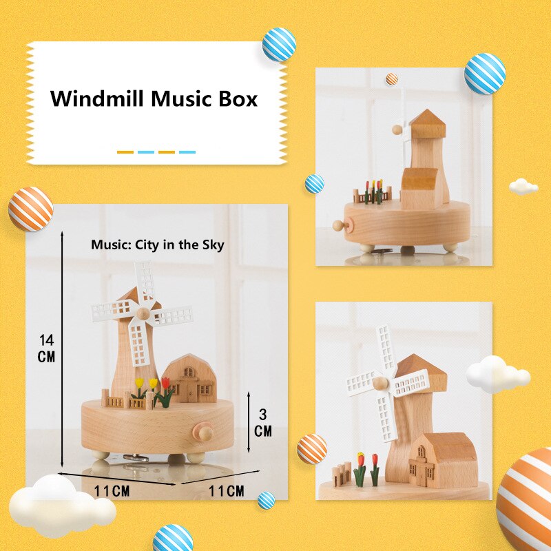 Home Decor Birthday Music Box Music Box Home Decoration Multiple Shapes Music Boxes: Windmill