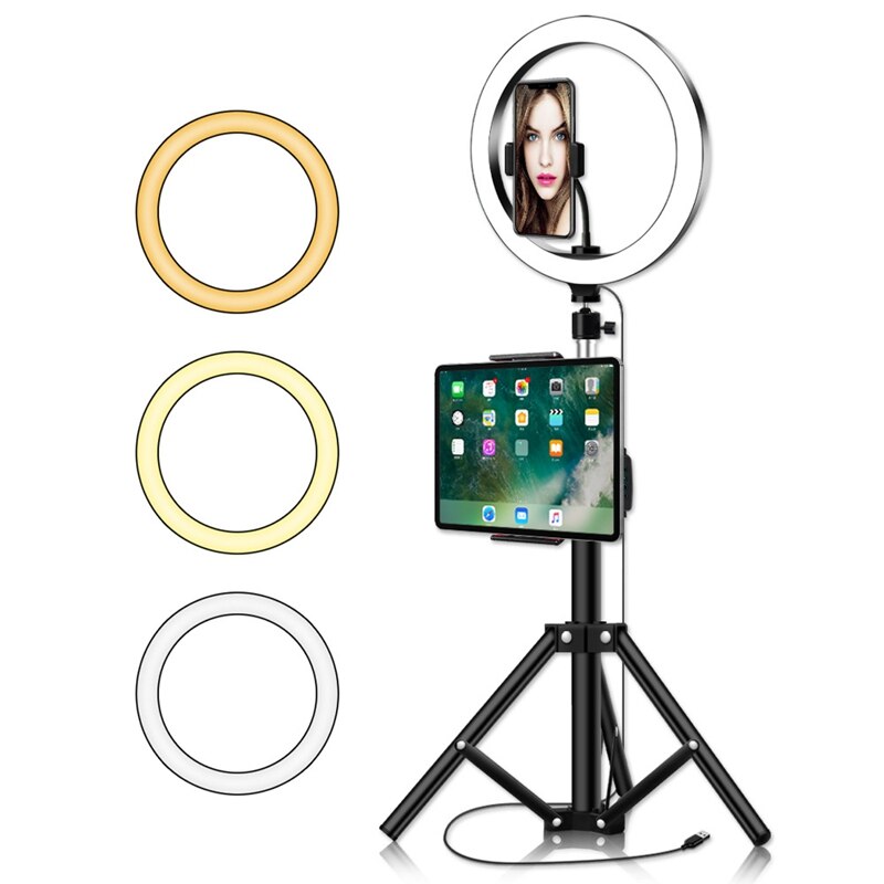 10- tums ringlampa med stativ för ipad fotograferingsstudio video led ringlampa 5600k med usb-kontakt för smink