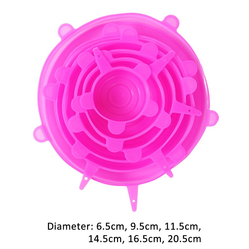 6pcs/set Pot Cover Silicone Stretch Lids Durable Reusable Food Save Cover Heat Resisting Fits All Sizes and Shapes Containers: rose red