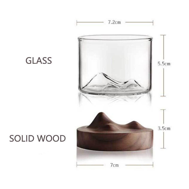Mountain Whiskey Glass Cup Minimalist Wooden Base Rocks Beer Wine Glasses Juice Cup Bar Hotel Drinkware