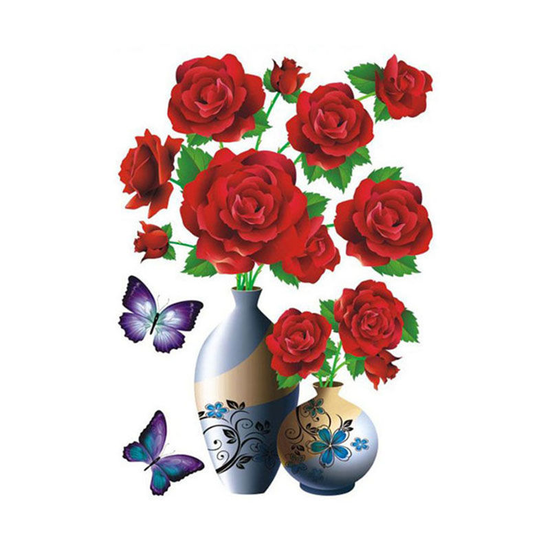 YIGUISI TikTok 1Pc Wasserdichte 3D Rose Blume Zauberstab Aufkleber Simulation Vase Dekoration Selbst-Klebstoff Zauberstab Aufkleber: rot Rose