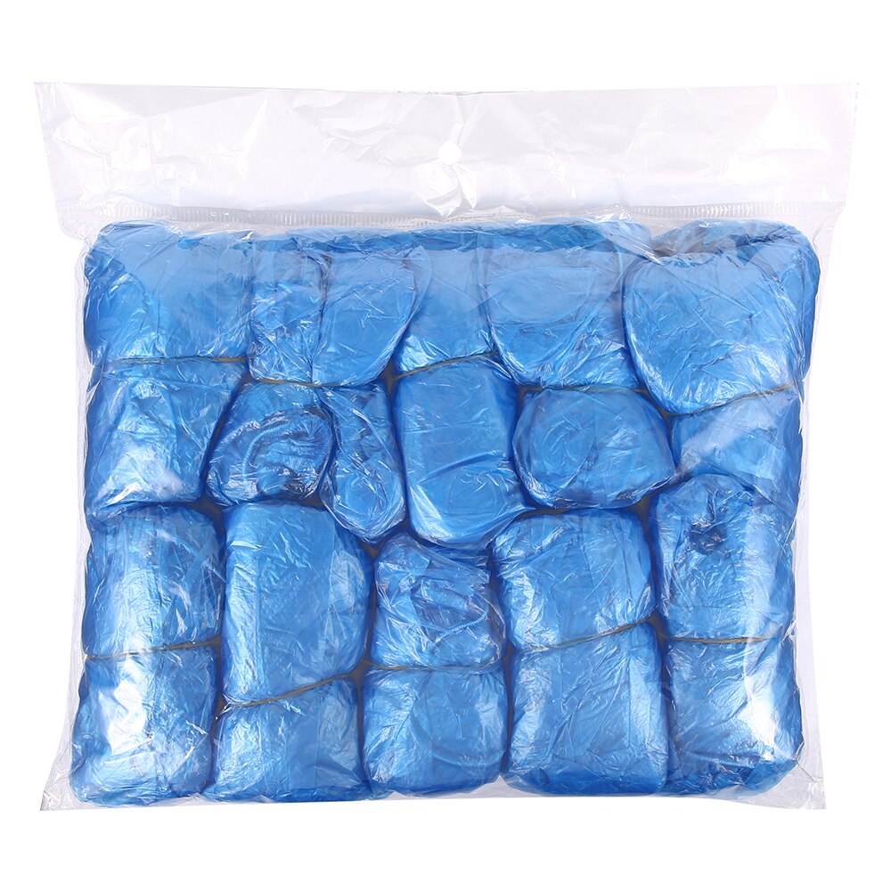 100Pcs Plastic Waterdicht Wegwerp Schoen Covers Overschoenen Regen Overschoenen Modder-Proof Cleaning Schoen Cover Blauw Overschoenen