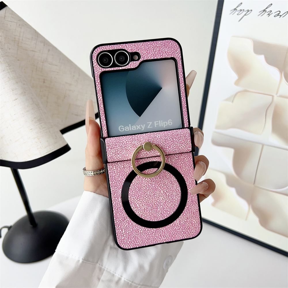 Glitter Magnetische Ring Houder Case voor Samsung Galaxy Z Flip6 Zflip5 ZFlip 3 4 5 6 Magsafe Draadloze Lading Scharnier Schokbestendige Cover: Polyester / Roze