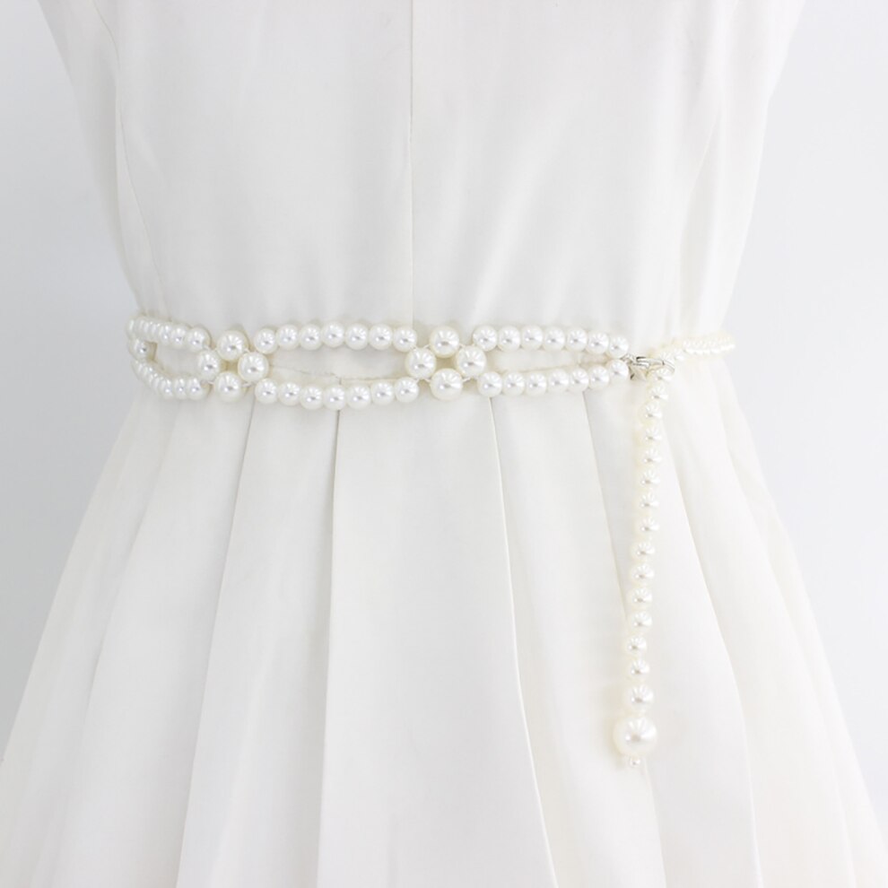 Cinturones molanes de diamantes de imitación para mujer, cinturón de perlas, cinturón de cintura con hebilla elástica, cinturón de cadena de perlas, correa de vestido para niña y mujer, boda: C