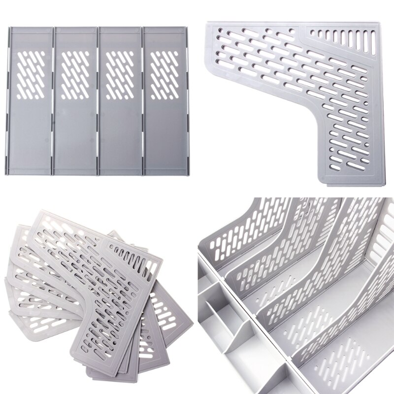 4 Sections Desktop File Rack Paper Book Hold Office Document Tray Organizer Box
