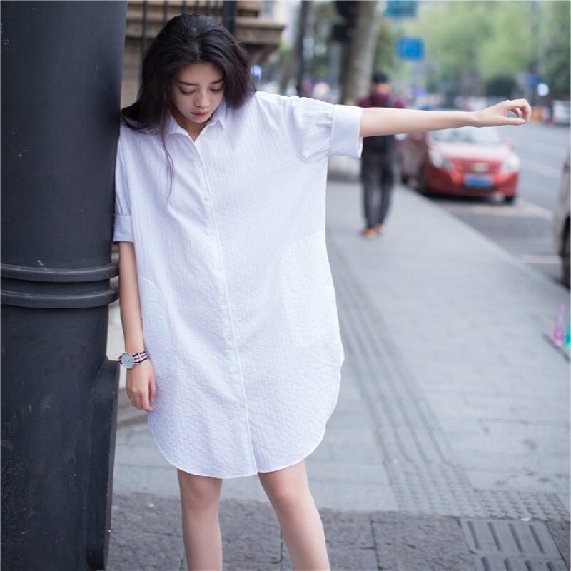 Ropa de verano para embarazadas, camisas de talla grande, vestido de maternidad, ropa de embarazo, blusa larga informal, camisa blanca suelta de Color sólido