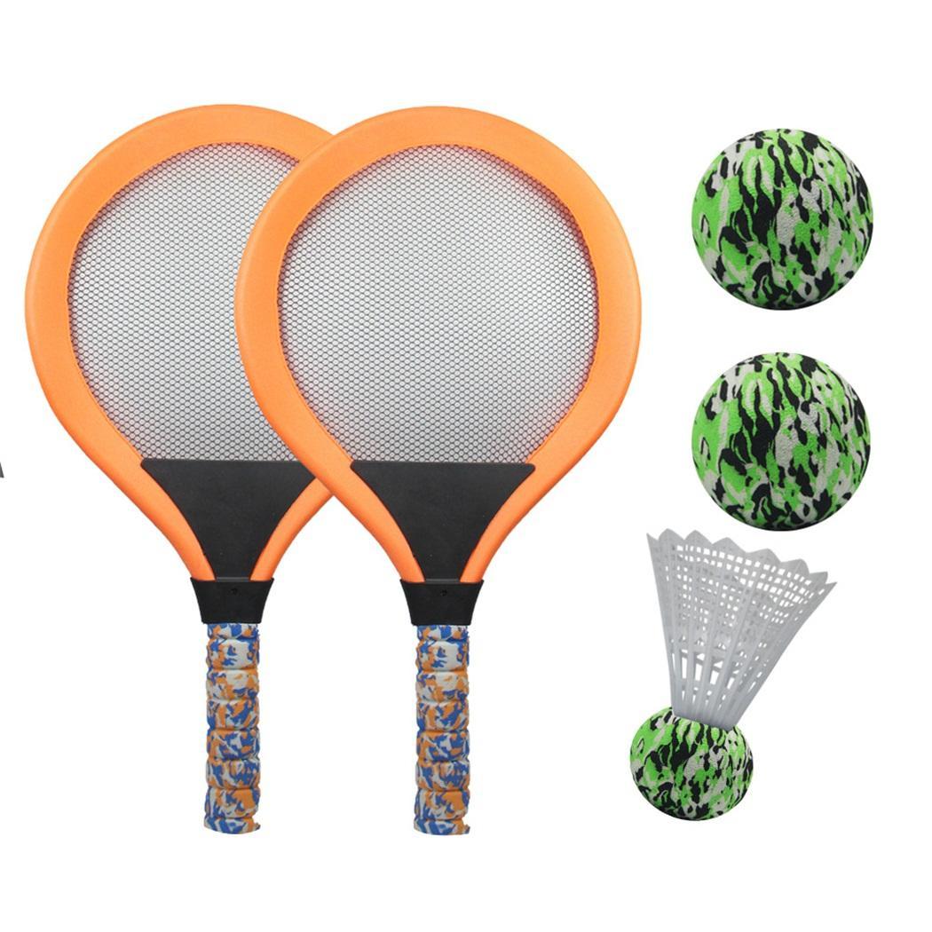 Pelota de bádminton portátil, divertida práctica de playa, juguete de interior duradero para deportes al aire libre, conjunto de raqueta de tenis para principiantes, guardería: round Orange