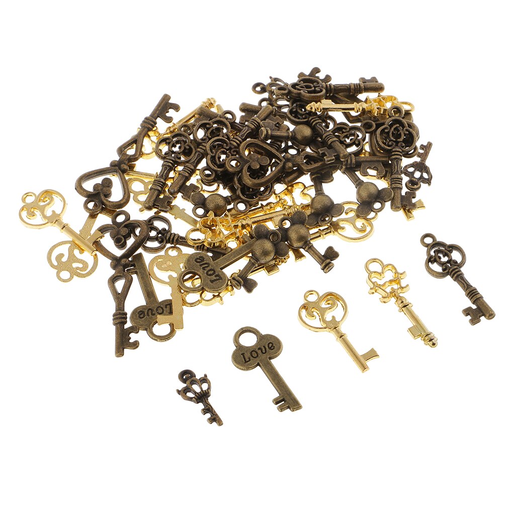 50 Stuks Diverse Vintage Key Charms Brons Gouden Hangers Voor Sieraden Maken