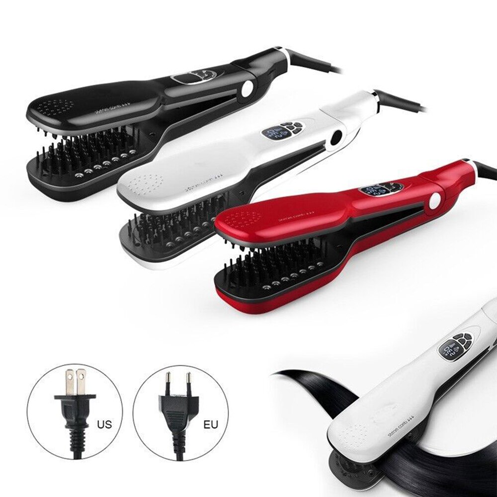 Steam Hair Straightener, Hair Styling Wide Tooth Comb Brush Anti-Scald Fast Heating Straightener Brush