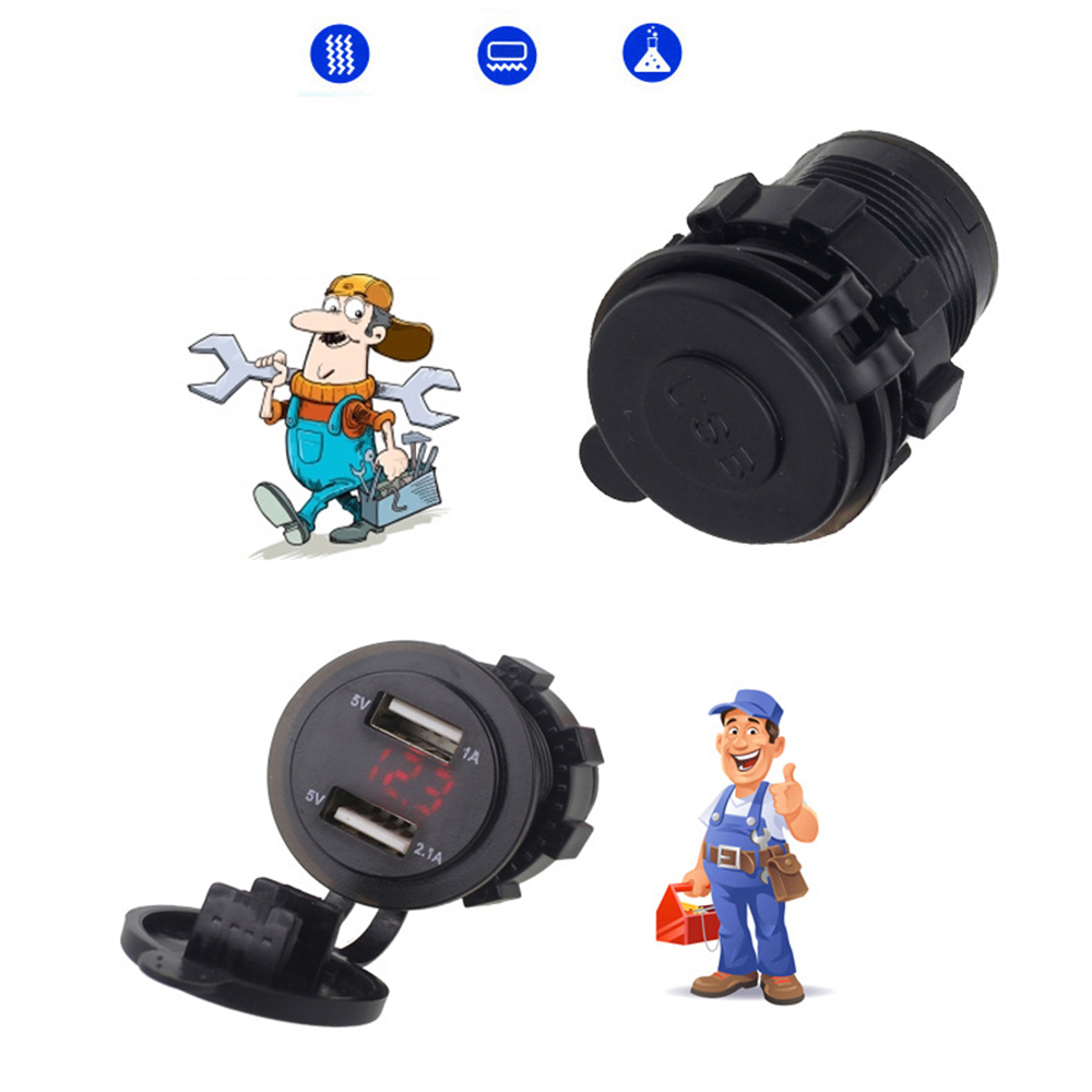 Dual USB Port Car Charger Cigarette Lighter Socket Plug LED Digital Voltmeter Waterproof Mobile Phone Smart Charging Adapter