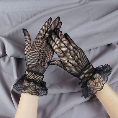 Guanti eleganti da donna in pizzo corto guanti a rete trasparenti neri bianchi Prom festa guanti da donna alla moda in tinta unita caldi: nero Lace