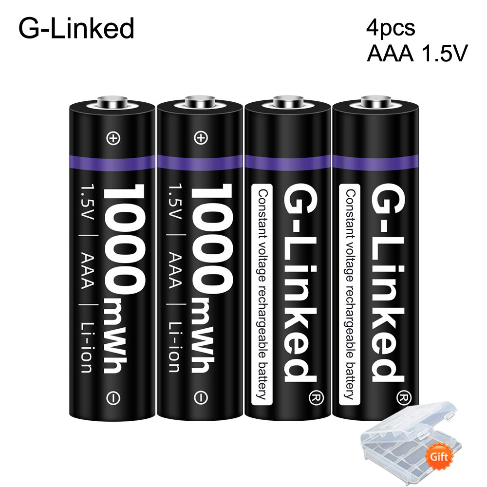 G-Linked 1.5V Aaa Li Ion Batterij 3A 1.5V 1000mWh Lithium Li-Ion Oplaadbare Batterij Bateria Batterijen Voor thermometer: 4pcs aaa 1.5v