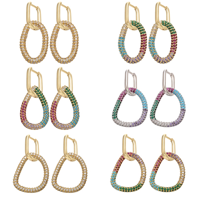 Hecheng 1 par forma geométrica brincos atacado colorido cz para mulheres forma oval forma de gota forma irregular para vd738