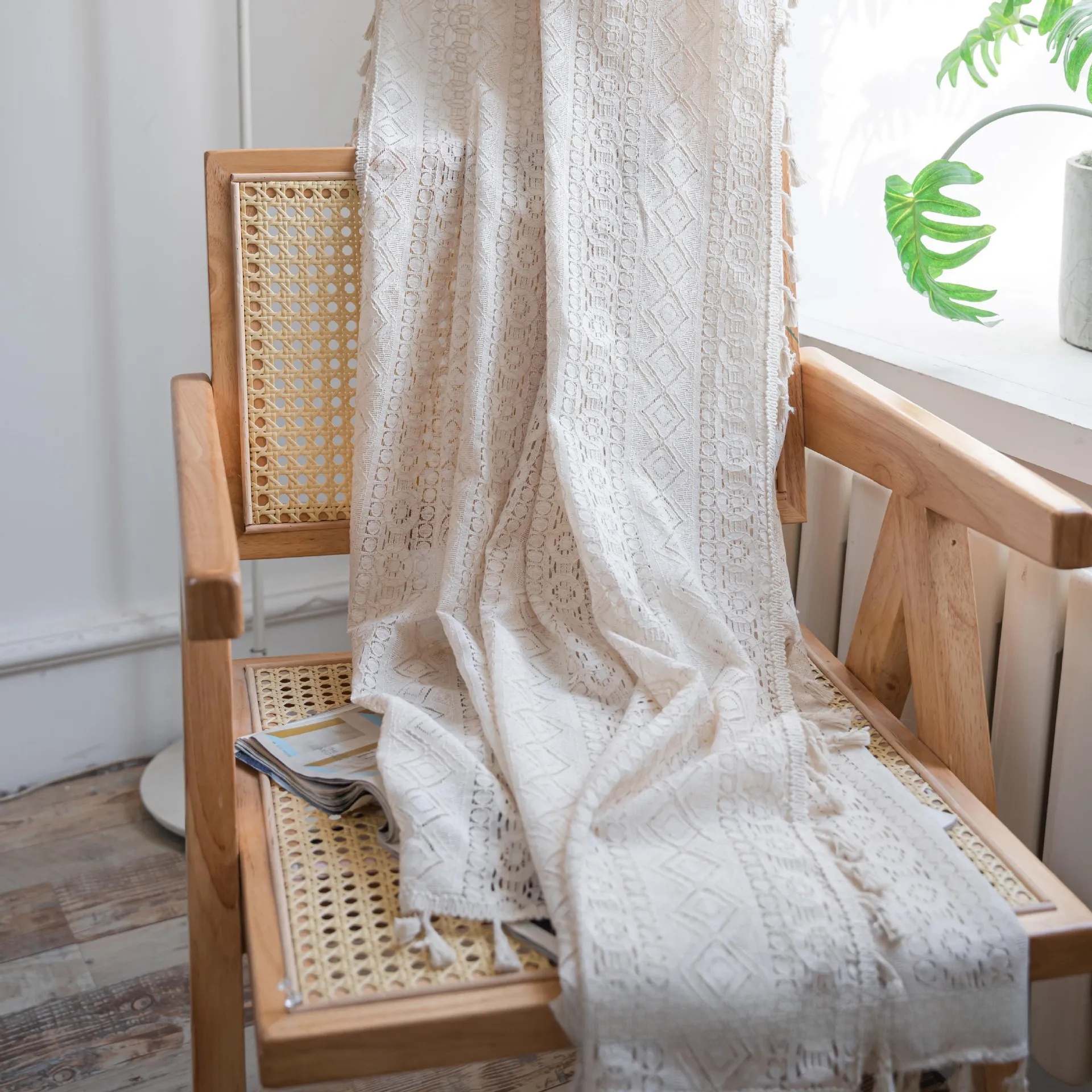 Rideau amissié à franges vintage de style américain, pour chambre à coucher, salon, baie vitrée, petit rideau de fenêtre fini: Autre / Rouge