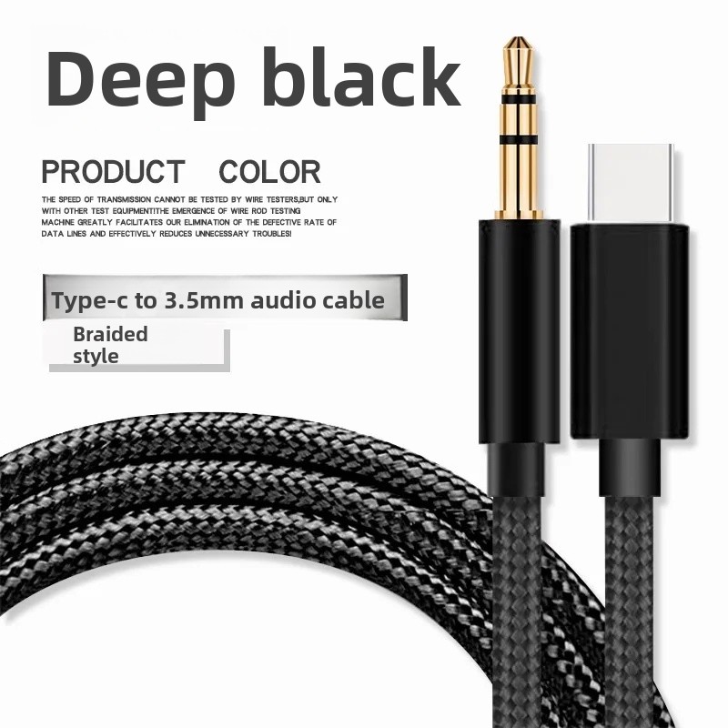 3.5mm til type c lydadapter kabel biltelefontilkobling høyttaler aux konverteringslinje vevd tpc for forbrukerelektronikk: Svart