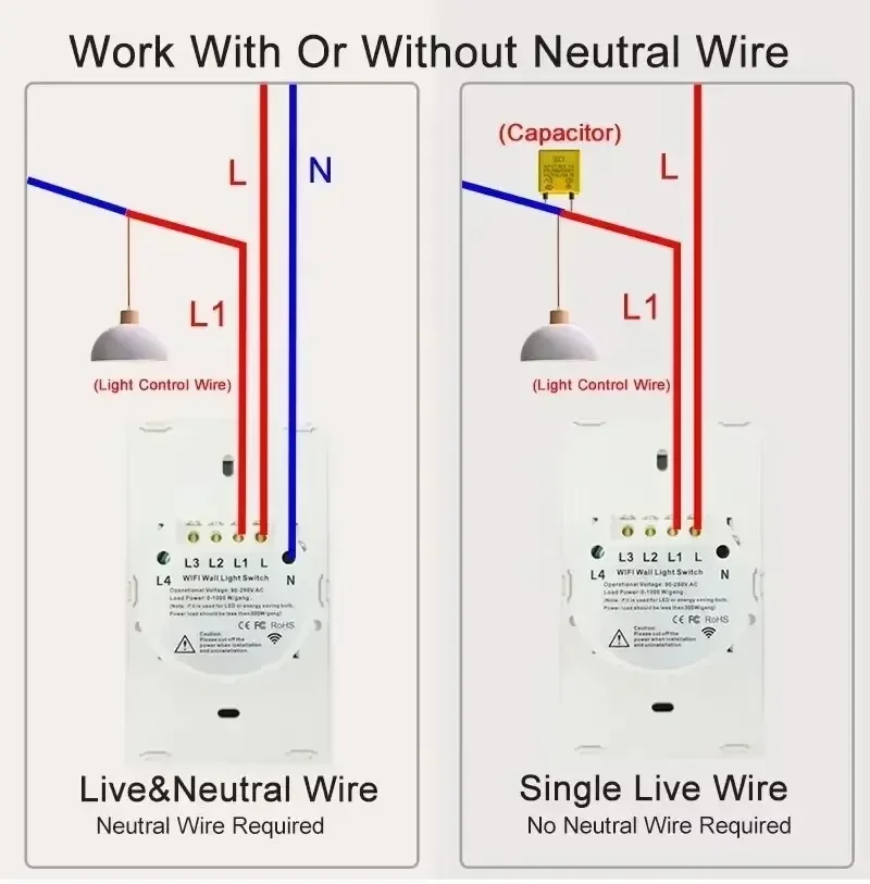 Tuya Zigbee Light Switch Zigbee Wall Switch No Neutral with Neutral All Used 1-3 Gang No Capacitor Zigbee No Neutral Switch