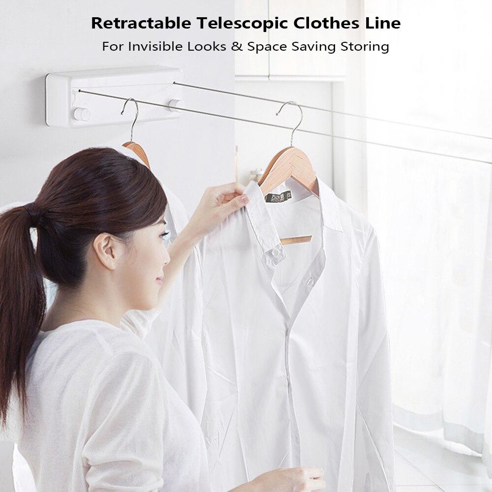4.2M Double Row Clothesline Wall Mounted Retractable Clothes Dryer Steel Rope Wall Hanger Laundry Dryer Indoor Clothes Line Rope