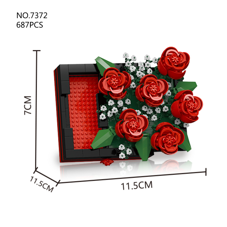 Creativo fiore artificiale cornice blocchi di costruzione fiori di plastica mattoni ornamento artistico fai da te regali di San Valentino: S / Black