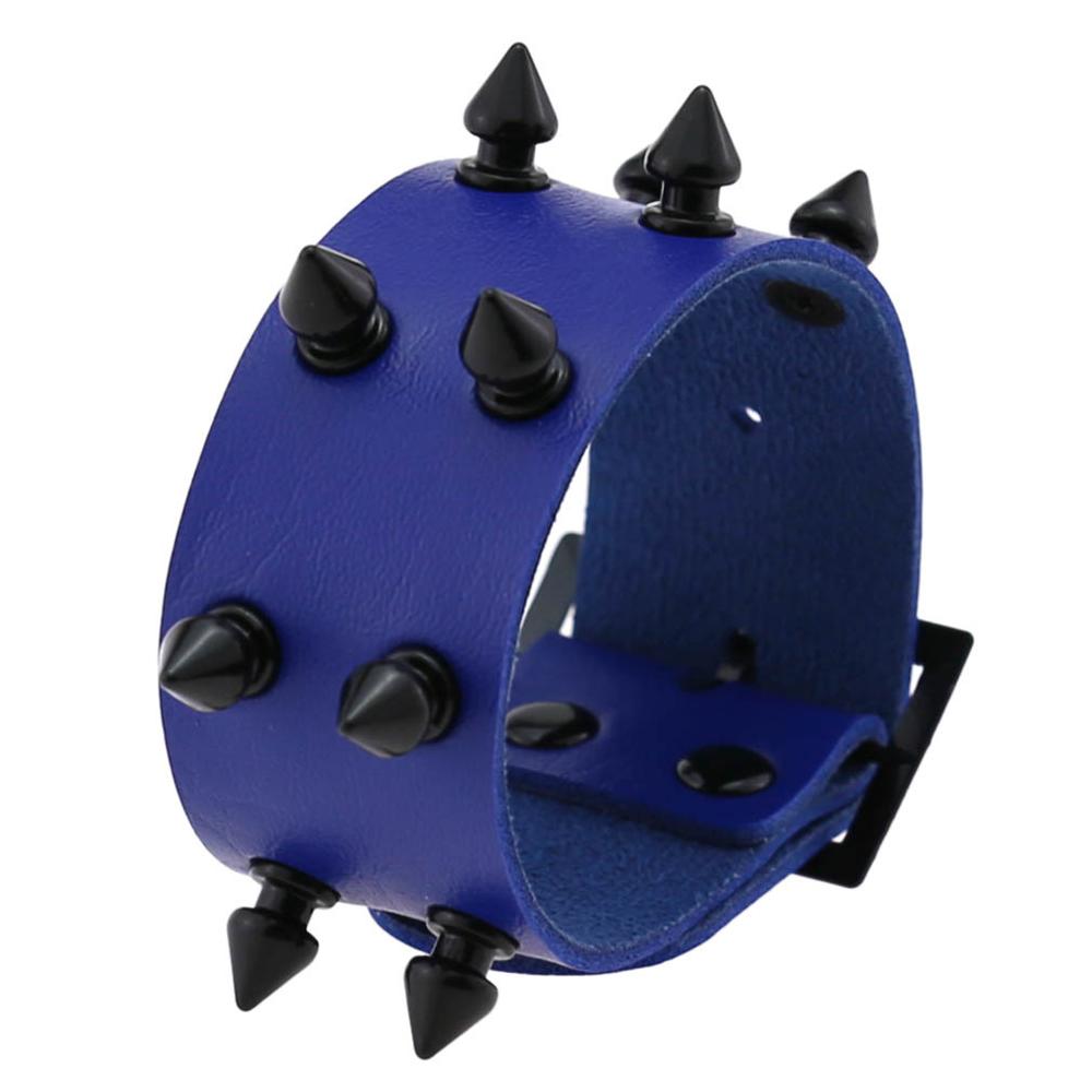 Punk pigg armbånd studded rock biker bred stropp vegansk lær armbånd armbånd for menn kvinner gotiske emo rock armbånd: Blå