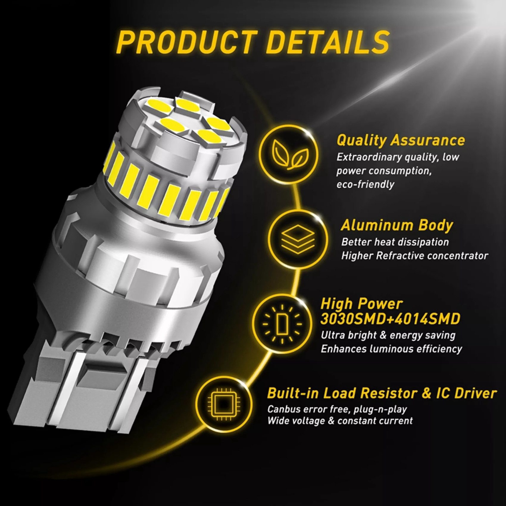 Luces LED de marcha atrás para coche, bombilla LED Canbus T20 7440 W21W W21/5W 7443, luces intermitentes de freno 6500K, cola superbrillante