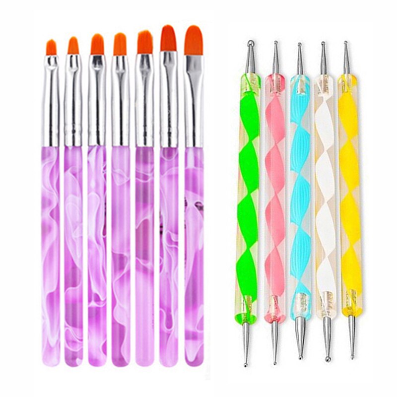 Juego de pinceles para uñas, pluma de doble punta, pincel para difuminado, pintura, Gel acrílico, herramienta de manicura artística