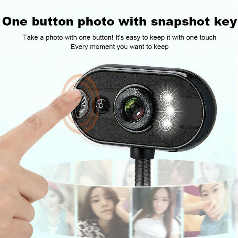 USB 2.0 Desktop Webcam Camera Web Cam With Mic 4 Built-in Night LED Lights Night Vision For Computer PC Laptop