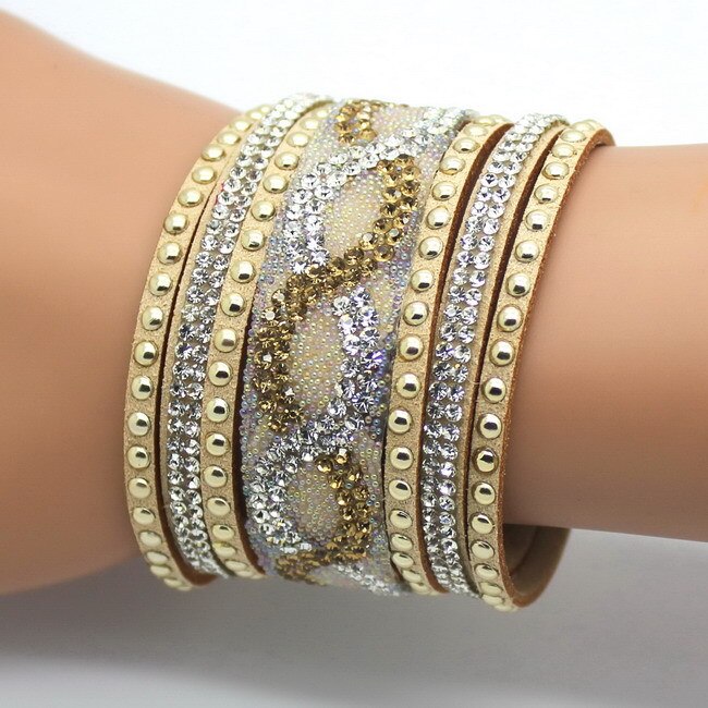 Bracelets en cuir faits à la main pour femmes, nouvelle , personnalité imprimée, ensemble de strass, breloques, bijoux!: SLPG725