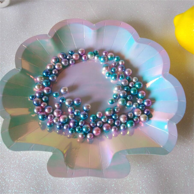 6 Stuks Iriserende Sparkle Shell Papier Borden Partij Schotel Servies 9 "Mermaid Thema Festival Voor Baby Shower Wedding Party levert